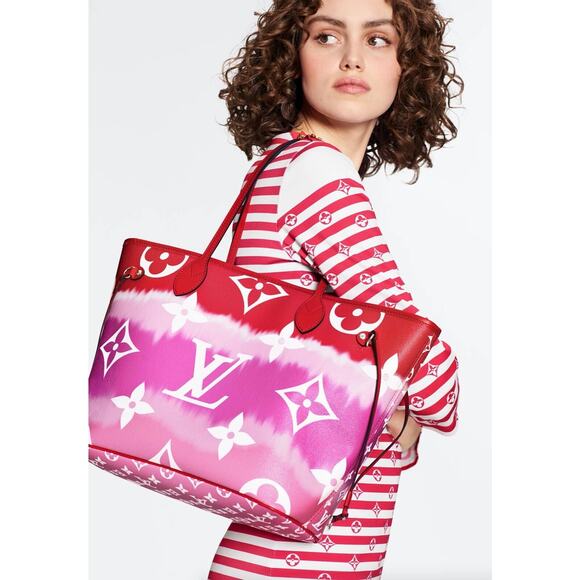 Louis Vuitton Escale Neverfull MM Red White Tie Dye Tote Handle Shoulder Bag - Picture 5 of 12